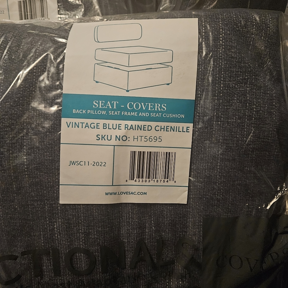 Lovesac sactional cushion cover vintage blue rain chenille